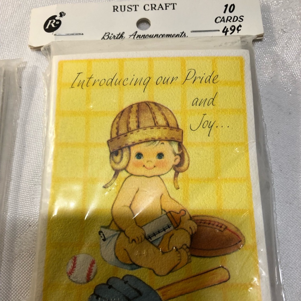Vintage Rust Craft Birth Announcement Boy, 10 Cards